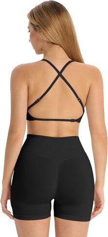 ABOCIW Women 2 Piece Seamless Workout Sets Cross Back Sports Bra Tummy Control Biker Shorts Gym Yoga Outfuts in Saudi Arabia