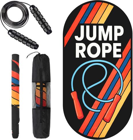 Silipull 71 x 36 Inch Jump Rope Mat Set Large Rubber Exercise Pad and Jump Rope Outdoor Indoor Non Slip Shock Absorbing Oval Design for Protection Floor Ropes Gym Home in Saudi Arabia