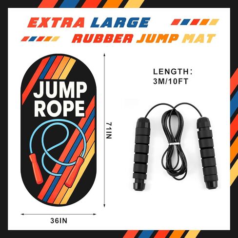 Silipull 71 x 36 Inch Jump Rope Mat Set Large Rubber Exercise Pad and Jump Rope Outdoor Indoor Non Slip Shock Absorbing Oval Design for Protection Floor Ropes Gym Home in Saudi Arabia