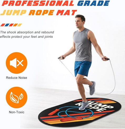 Silipull 71 x 36 Inch Jump Rope Mat Set Large Rubber Exercise Pad and Jump Rope Outdoor Indoor Non Slip Shock Absorbing Oval Design for Protection Floor Ropes Gym Home in Saudi Arabia