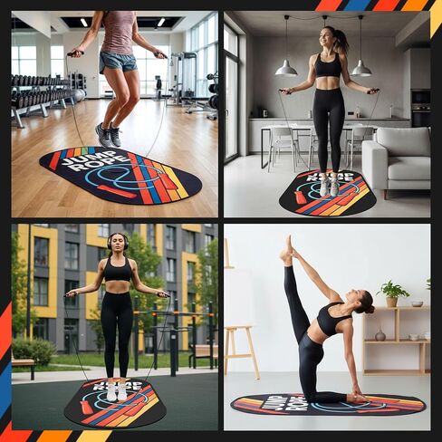 Silipull 71 x 36 Inch Jump Rope Mat Set Large Rubber Exercise Pad and Jump Rope Outdoor Indoor Non Slip Shock Absorbing Oval Design for Protection Floor Ropes Gym Home in Saudi Arabia