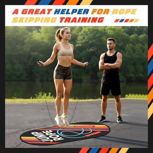 Silipull 71 x 36 Inch Jump Rope Mat Set Large Rubber Exercise Pad and Jump Rope Outdoor Indoor Non Slip Shock Absorbing Oval Design for Protection Floor Ropes Gym Home in Saudi Arabia