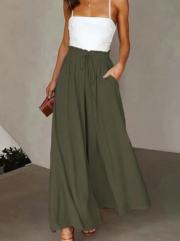 High Waist Pants for Women Casual Solid Color Wide Leg Pocket Slacks Work Casual Trousers with Pocket in Saudi Arabia
