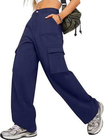 Oakgarden Women's Cargo Pants High Waisted Wide Leg Cotton Canvas Casual Pants Baggy Y2k Streetwear Trousers with 5 Pockets in Saudi Arabia