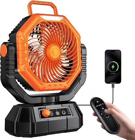 مروحة محمولة قابلة لإعادة الشحن ، 20000 مللي أمبير في الساعة مروحة تعمل بالبطارية ، ضوء LED ، وحدة تحكم عن بُعد ، نصل مزدوج ، 90 درجة/270 درجة ، توقيت 1-3H ، مروحة تديرها البطارية لسفر تخييم غرفة نوم in Kuwait