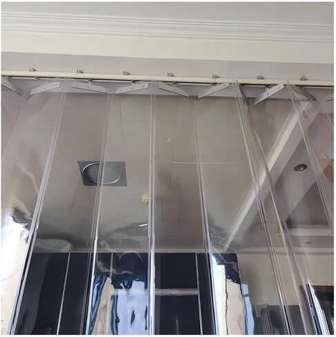 ستارة شريطية شفافة من مادة PVC للأبواب المنزلقة - ستارة مرنة لباب الفريزر والمستودع (1.65 × 2.2 م) - مقسم بلاستيكي متين لمساحات العمل والتحكم في درجة الحرارة in Kuwait