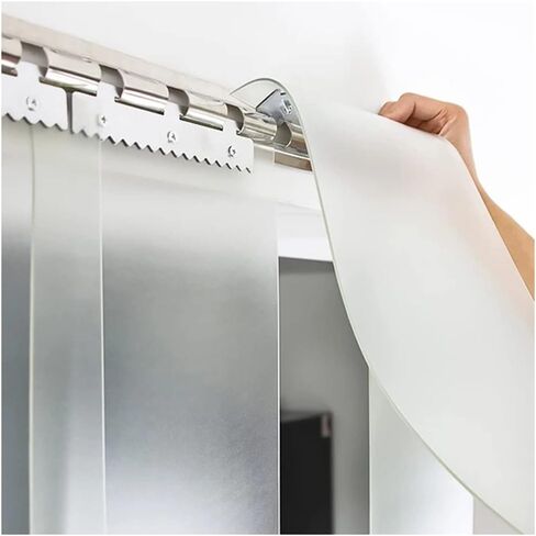 طقم ستائر شريط PVC - ستارة باب بلاستيكية صناعية للمستودعات والغرفة الباردة ومحل الجزارة - مقاومة للماء والغبار والزجاج الأمامي - 1.65 × 2.4 م، 11 قطعة، أبيض in Kuwait
