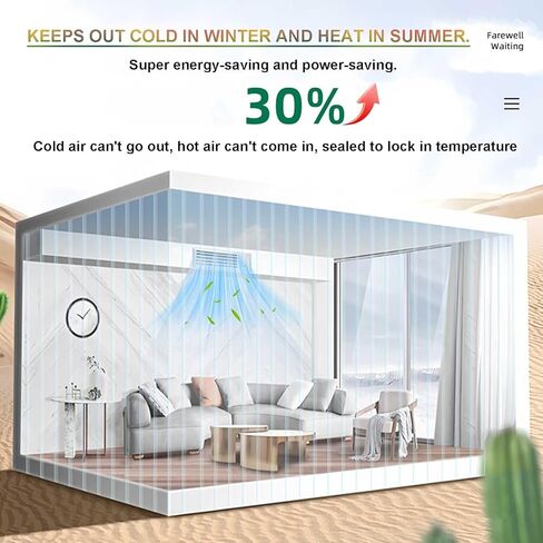 Clear PVC Freezer Strip Door Curtain - Waterproof, Wind-Blocking, 195x210cm - Ideal for Refrigeration, Balcony Doors, and Commercial Use - Easy Install, Energy Efficient in Saudi Arabia