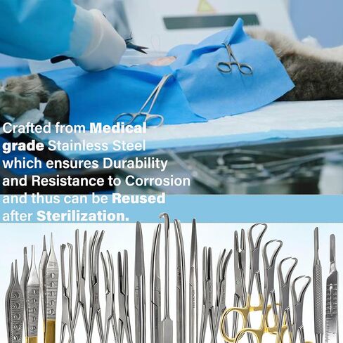 A2Z Gold Premium German 22 Pc Veterinary Instruments Set -Include Kelly Forceps- Mosquito Forceps -Carmalt Forceps -Backhaus Towel Clamp- Mayo Metzenbaum Scissors- All in ONE - Made of Stainless Steel in Saudi Arabia