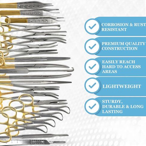 A2Z Gold Premium German 22 Pc Veterinary Instruments Set -Include Kelly Forceps- Mosquito Forceps -Carmalt Forceps -Backhaus Towel Clamp- Mayo Metzenbaum Scissors- All in ONE - Made of Stainless Steel in Saudi Arabia