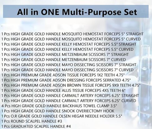 A2Z Gold Premium German 22 Pc Veterinary Instruments Set -Include Kelly Forceps- Mosquito Forceps -Carmalt Forceps -Backhaus Towel Clamp- Mayo Metzenbaum Scissors- All in ONE - Made of Stainless Steel in Saudi Arabia