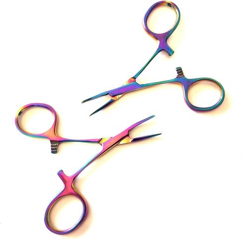 2 ملقط قفل مرقأة البعوض متعدد الألوان بألوان قوس قزح من التيتانيوم مقاس 3.5 سم كماشة مستقيمة ومنحنية من الفولاذ المقاوم للصدأ متعددة الأغراض مثالية للممرضات وملقط الصيد والحرف اليدوية والهوايات in Kuwait