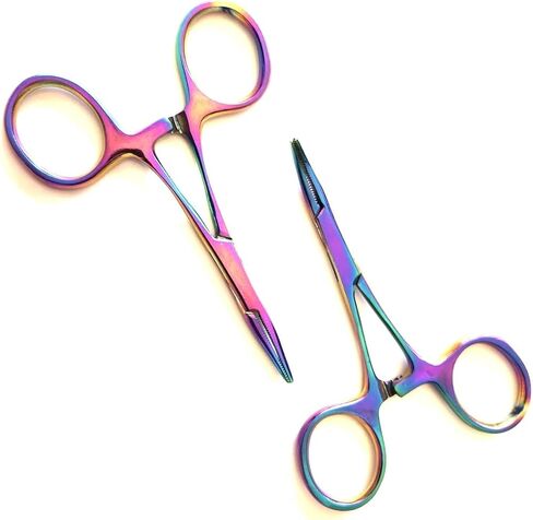 2 ملقط قفل مرقأة البعوض متعدد الألوان بألوان قوس قزح من التيتانيوم مقاس 3.5 سم كماشة مستقيمة ومنحنية من الفولاذ المقاوم للصدأ متعددة الأغراض مثالية للممرضات وملقط الصيد والحرف اليدوية والهوايات in Kuwait