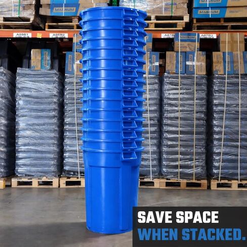 مجموعة سلة المهملات سعة 32 جالون من ماغنوم بلو (سلة المهملات، دوللي هادئة، وغطاء مقوى)، درجة البناء، موقع العمل جاهز للتعامل مع القمامة ولفها CMTC-CLD0-32B02 (مجموعتان) in Kuwait