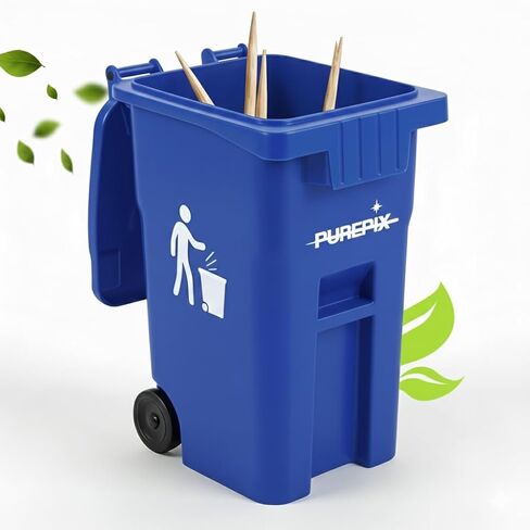 حامل أعواد الأسنان بنكهة PurePix، سلة مهملات زرقاء صغيرة مع غطاء متأرجح لأعواد الأسنان ذات النكهة، علبة تخزين أعواد الأسنان المملوءة للمكتب أو السيارة، حاوية أعواد أسنان للسفر، صندوق أعواد أسنان بسعة 5 أونصات in Kuwait