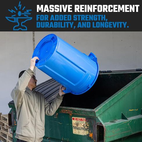 مجموعة سلة المهملات سعة 44 جالون من ماغنوم بلو (سلة المهملات، دوللي هادئة، وغطاء مقوى)، درجة البناء، موقع العمل جاهز للتعامل مع القمامة ولفها CMTC-CLD0-44B02 (مجموعتان) in Kuwait