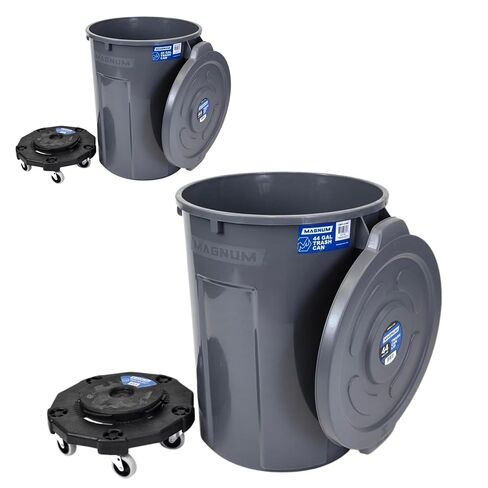 Magnum Gray 44 Gallon Trash Can Set (Trash Can, Quiet Dolly, and Reinforced Lid), Construction Grade, Jobsite Ready for Handling and Rolling Garbage CMTC-CLD0-44G02 (2 Set) in Kuwait