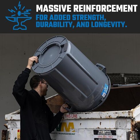 Magnum Gray 44 Gallon Trash Can Set (Trash Can, Quiet Dolly, and Reinforced Lid), Construction Grade, Jobsite Ready for Handling and Rolling Garbage CMTC-CLD0-44G02 (2 Set) in Kuwait