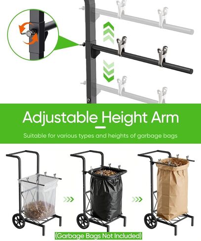 Garden Trash Bag Holder Cart with Wheels, Adjustable Metal Leaf Bag Holder from 30-45 Gallon Capacity, Heavy Duty Outdoor Mobile Garbage Lawn Bags Cart Stand for Yard Gardening Camping, Black in Kuwait
