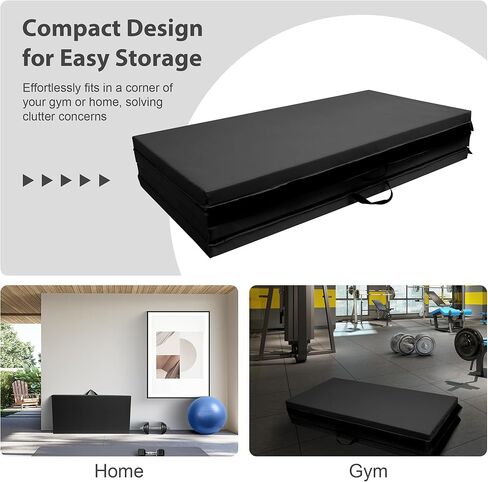 Fitvids 4'x8'x2" Folding Gymnastics Mat, Home Exercise Mat with Carrying Handles, Gym Workout Tumbling Mat for Yoga, Pilates, Stretching, MMA, Core Workouts, Fitness Aerobics Mats for Gym Training, Multiple Colors in Kuwait