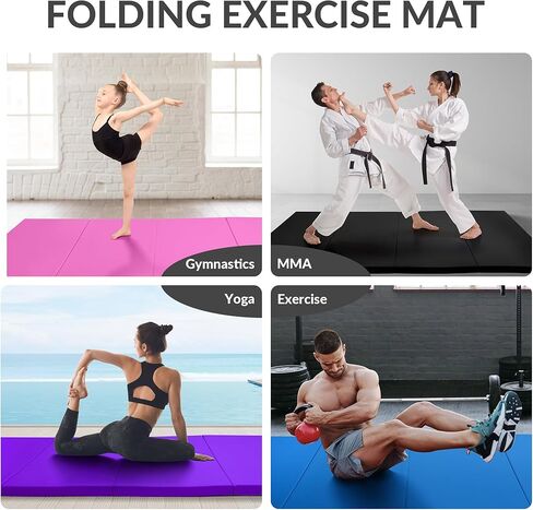 Fitvids 4'x8'x2" Folding Gymnastics Mat, Home Exercise Mat with Carrying Handles, Gym Workout Tumbling Mat for Yoga, Pilates, Stretching, MMA, Core Workouts, Fitness Aerobics Mats for Gym Training, Multiple Colors in Kuwait