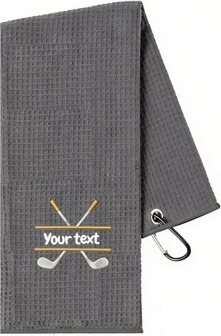 Personalized Embroidered Golf Towel, 400GSM Heavy Duty Microfiber Waffle Weave, Custom Name & Number, Tri-fold Golf Bag Accessories with Secure Carabiner, Unique Golf Gifts for Men & Women (Blue) in Saudi Arabia