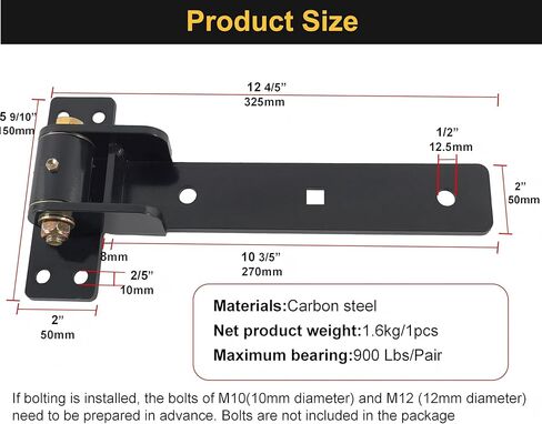 Heavy Duty Gate Hinges 13", 900 LBS Load Capacity Carbon Steel Strap Hinges with Ball Bearings for Smooth Swing, Bolt/Weld-On for Wooden/Metal Gates, Barn, Fence, Sheds Doors, 2Pcs(Patent Pending) in Kuwait
