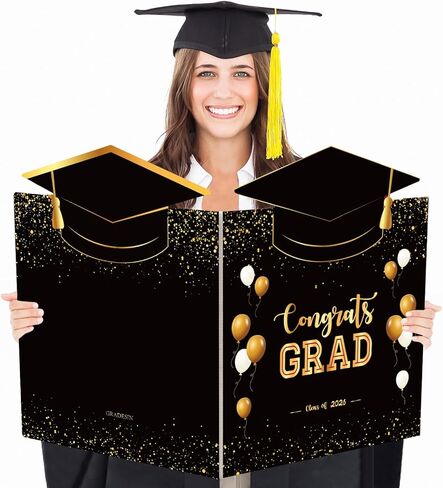 GRADESIN Big Graduation Card 2024 Black Gold Jumbo Guest Book Signature Congrats Grad Guestbook Gift for College High School Graduates Graduation Party Decorations Supplies in Kuwait