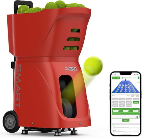 PT-SMART Smart App Controlled Tennis Ball Machine with 4-6 Hours Battery Life, 120km/h Speed, 100+ Ball Capacity & 12 Training Modes, Portable Tennis Trainer for Home and Court Practice in Saudi Arabia