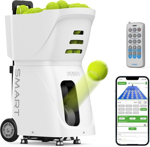 PT-SMART Smart App Controlled Tennis Ball Machine with 4-6 Hours Battery Life, 120km/h Speed, 100+ Ball Capacity & 12 Training Modes, Portable Tennis Trainer for Home and Court Practice in Saudi Arabia