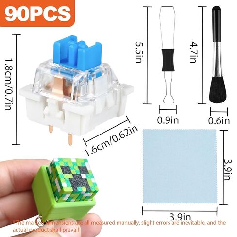 90 Pcs Blue Clicky Keyboard Switches, 3D Printer Keyboard Switch Set with Audible Click Tactile Feel, 3Pin Compatible for DIY 3D Print Clicker, Includes Keycap Puller Cleaning Brush & Cloth in Saudi Arabia