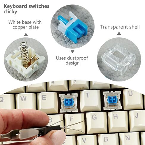90 Pcs Blue Clicky Keyboard Switches, 3D Printer Keyboard Switch Set with Audible Click Tactile Feel, 3Pin Compatible for DIY 3D Print Clicker, Includes Keycap Puller Cleaning Brush & Cloth in Saudi Arabia