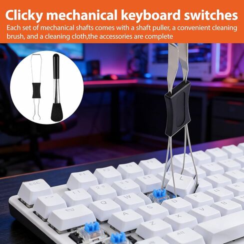 90 Pcs Blue Clicky Keyboard Switches, 3D Printer Keyboard Switch Set with Audible Click Tactile Feel, 3Pin Compatible for DIY 3D Print Clicker, Includes Keycap Puller Cleaning Brush & Cloth in Saudi Arabia