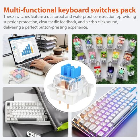 90 Pcs Blue Clicky Keyboard Switches, 3D Printer Keyboard Switch Set with Audible Click Tactile Feel, 3Pin Compatible for DIY 3D Print Clicker, Includes Keycap Puller Cleaning Brush & Cloth in Saudi Arabia