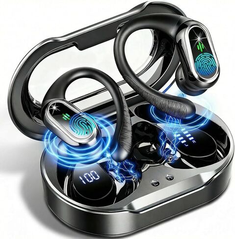 سماعات الأذن اللاسلكية ، 2025 بلوتوث 5.4 سماعات الرأس الرياضية ، سماعات الأذن من Bluetooth مع ميكروفون إلغاء ضوضاء ENC ، سماعات لاسلكية ستيريو 50H IP7 مع Earhooks ، شاشة LED مزدوجة للتمرين/التشغيل in Kuwait