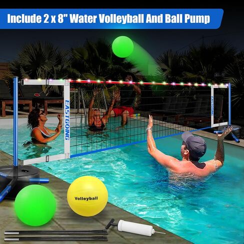 شبكة كرة الطائرة الشرقية على البركة الشرق مع الخفيفة وطول قابلة للتعديل 15-25 قدمًا ， نظام شبكة سباحة لكرة الطائرة مع 2 كرات الطائرة وقاعدة الخدمة الثقيلة. in Kuwait