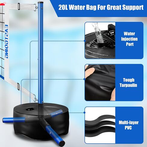 شبكة كرة الطائرة الشرقية على البركة الشرق مع الخفيفة وطول قابلة للتعديل 15-25 قدمًا ， نظام شبكة سباحة لكرة الطائرة مع 2 كرات الطائرة وقاعدة الخدمة الثقيلة. in Kuwait