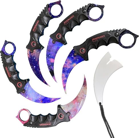 سكين مخلب تانغ كامل 7.56 بوصة، فئة CSGO Karambit ELITE - مجرة ​​بيضاء، شفرات فولاذية 3cr13 55HRC حادة in Kuwait