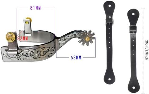 نتوءات كاوبوي غربية مقاومة للصدأ، مقترنة بحزام محفزات بفتحات من جلد البقر، لوحة مزخرفة من الفضة الألمانية مع تروس وإبزيم غطاء نحاسي، MP1229-02 in Kuwait