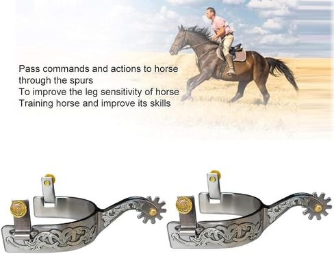 نتوءات كاوبوي غربية مقاومة للصدأ، مقترنة بحزام محفزات بفتحات من جلد البقر، لوحة مزخرفة من الفضة الألمانية مع تروس وإبزيم غطاء نحاسي، MP1229-02 in Kuwait