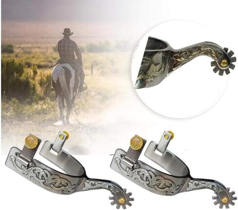 نتوءات كاوبوي غربية مقاومة للصدأ، مقترنة بحزام محفزات بفتحات من جلد البقر، لوحة مزخرفة من الفضة الألمانية مع تروس وإبزيم غطاء نحاسي، MP1229-02 in Kuwait