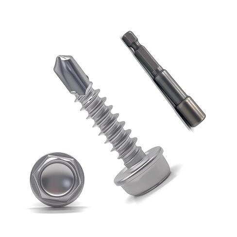 #8 x 1/2" 240pcs 410 Stainless Steel Hex Washer Head Sheet Metal Screws – Self-Tapping, Silver Finish, with Screwdriver Bit Included by NIANXIHAN in Kuwait