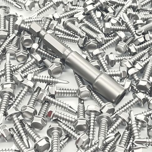 #8 x 1/2" 240pcs 410 Stainless Steel Hex Washer Head Sheet Metal Screws – Self-Tapping, Silver Finish, with Screwdriver Bit Included by NIANXIHAN in Kuwait