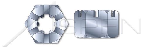 (50 pcs) M6-1.0, DIN 935 / ISO 7035, Metric, Slotted Castle Nuts, Steel, Zinc Plated in Kuwait