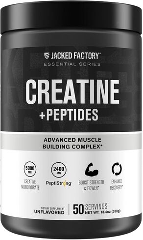 Jacked Factory Creatine + Peptides - Creatine Monohydrate and PeptiStrong Peptides for Muscle Growth and Reduced Muscle Breakdown - Unflavored - 50 Servings in Kuwait
