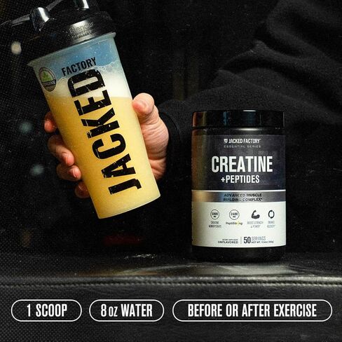 Jacked Factory Creatine + Peptides - Creatine Monohydrate and PeptiStrong Peptides for Muscle Growth and Reduced Muscle Breakdown - Unflavored - 50 Servings in Kuwait