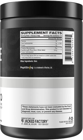 Jacked Factory Creatine + Peptides - Creatine Monohydrate and PeptiStrong Peptides for Muscle Growth and Reduced Muscle Breakdown - Unflavored - 50 Servings in Kuwait
