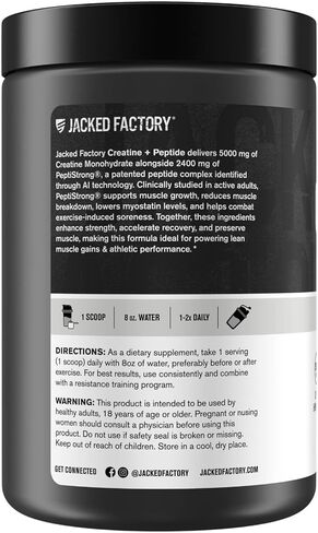 Jacked Factory Creatine + Peptides - Creatine Monohydrate and PeptiStrong Peptides for Muscle Growth and Reduced Muscle Breakdown - Unflavored - 50 Servings in Kuwait