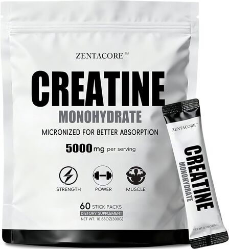 Creatine Monohydrate Stick Packs 5g – 60 Single Serve Creatine Packets, Micronized Creatine Powder for Men & Women, Travel Creatine Packets, Unflavored Pre & Post Workout Supplement in Kuwait