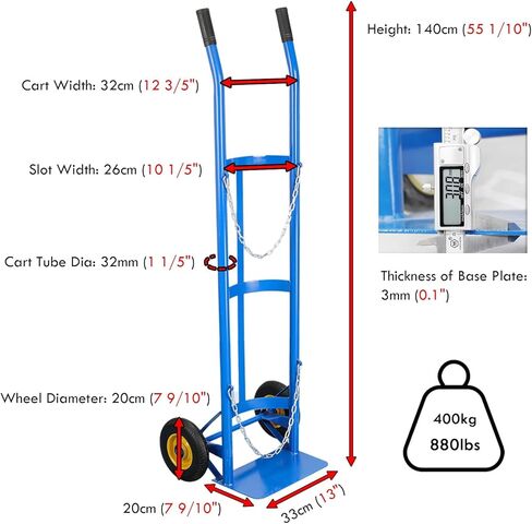 Heavy Duty Gas Cylinder Cart for Laboratories, Schools & Workshops - Oxygen, Nitrogen, Acetylene Tank Trolley with Safety Chain, Supports 440kg/880lbs Load in Saudi Arabia